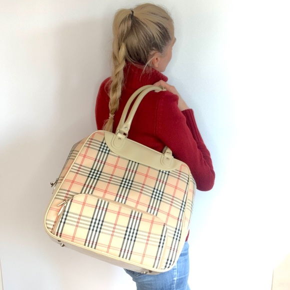 LARGE Vintage PERFECT FAUX BURBERRY Tote/ Carry On Bag❤️ - Picture 3 of 15